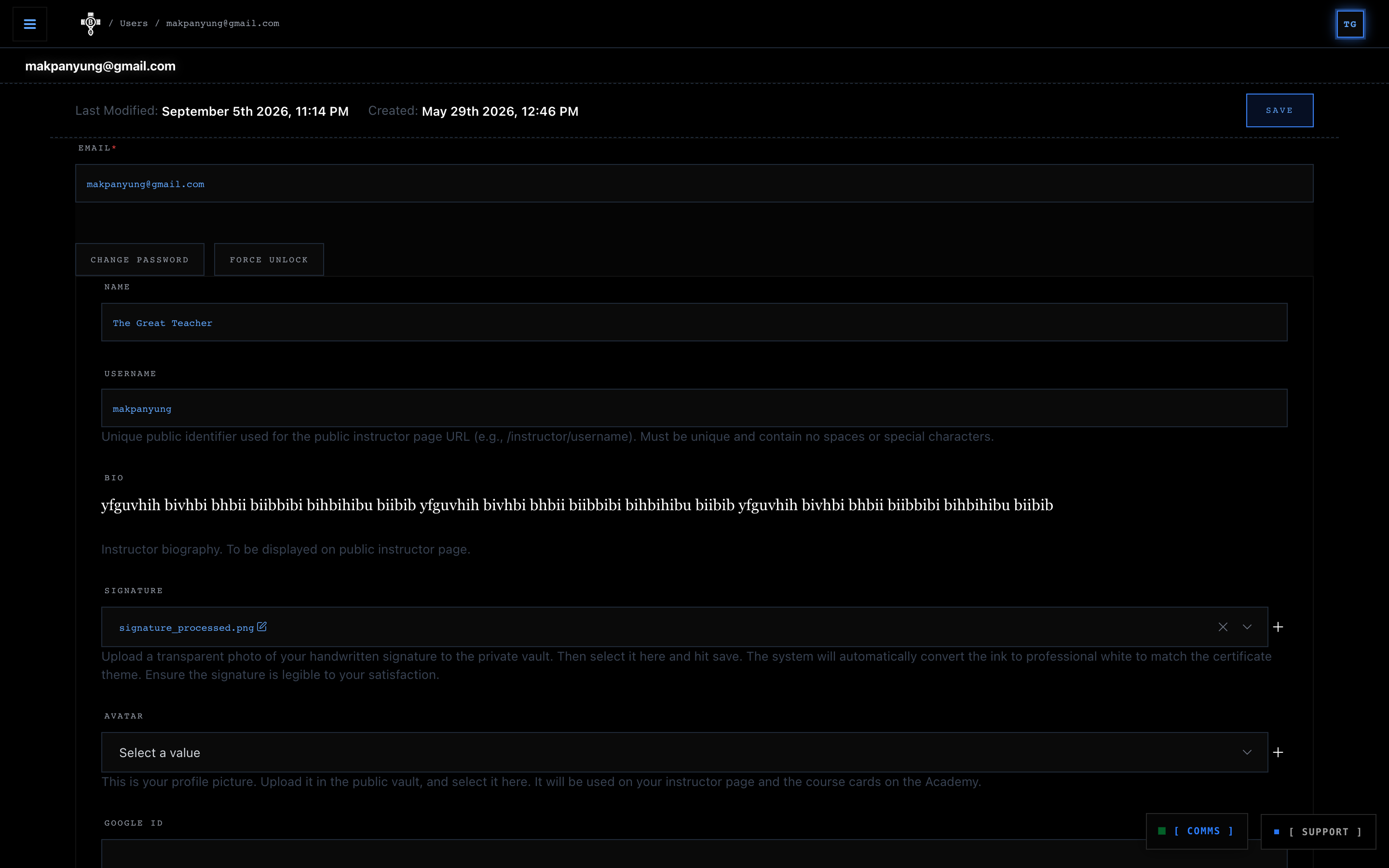 Creator Account Settings & Profile