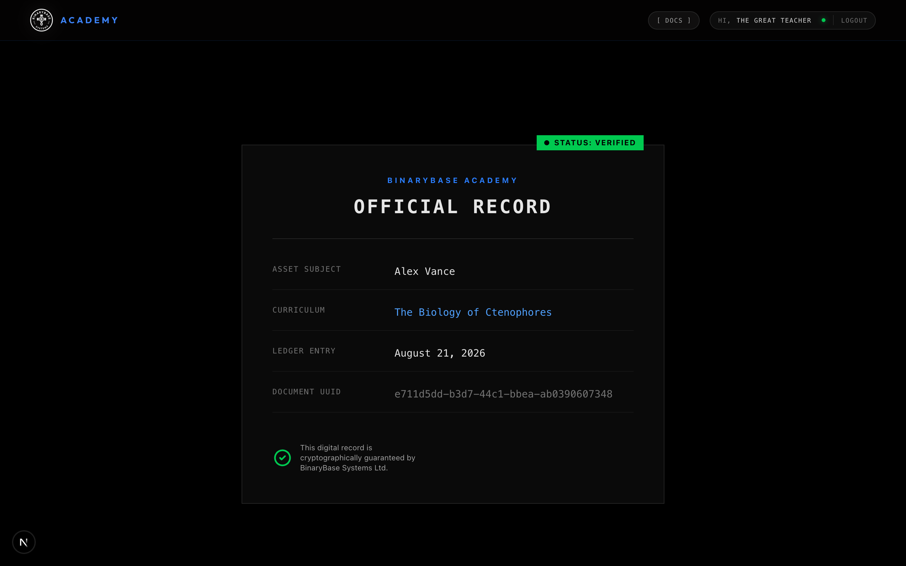 Minted Certificate Public Verification Screen